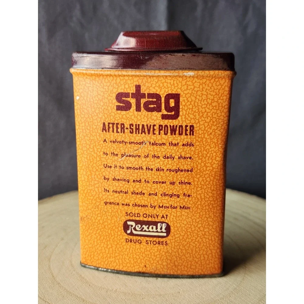Vintage *STAG* After Shave Powder Container 1950s Rexall Drug Stores Exclusive‎
